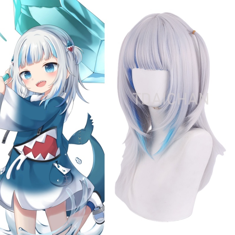 Anime Cosplay Event 2025 - 2025 Gawr Gura Cosplay-Perücke, weiß, blau,