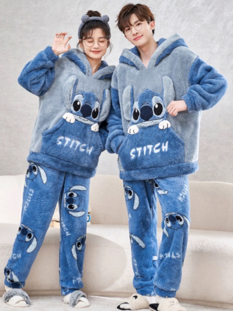 Anime Cosplay Thick - Anime Stich Winter Pyjamas Cartoon Flanell