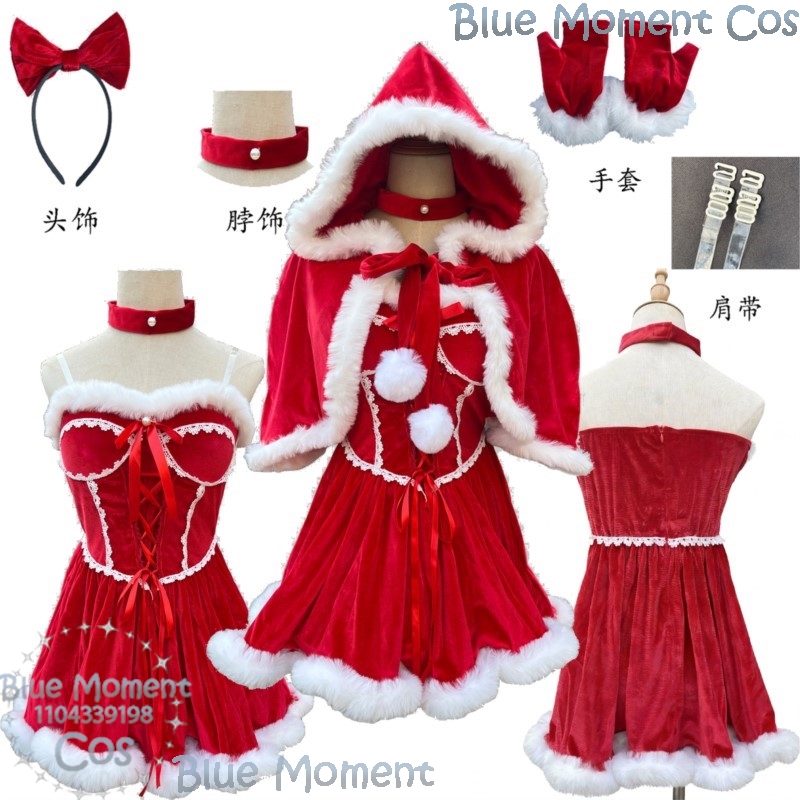Anime Cosplay Event 2025 - 2025 Weihnachten Rotes Kleid Weißer Plüschrand