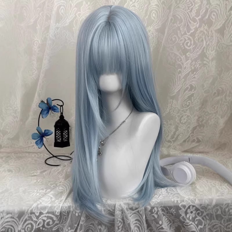 Pastellblau lange gerade Perüc – Anime Cosplay Thick Bewertung und Preis
