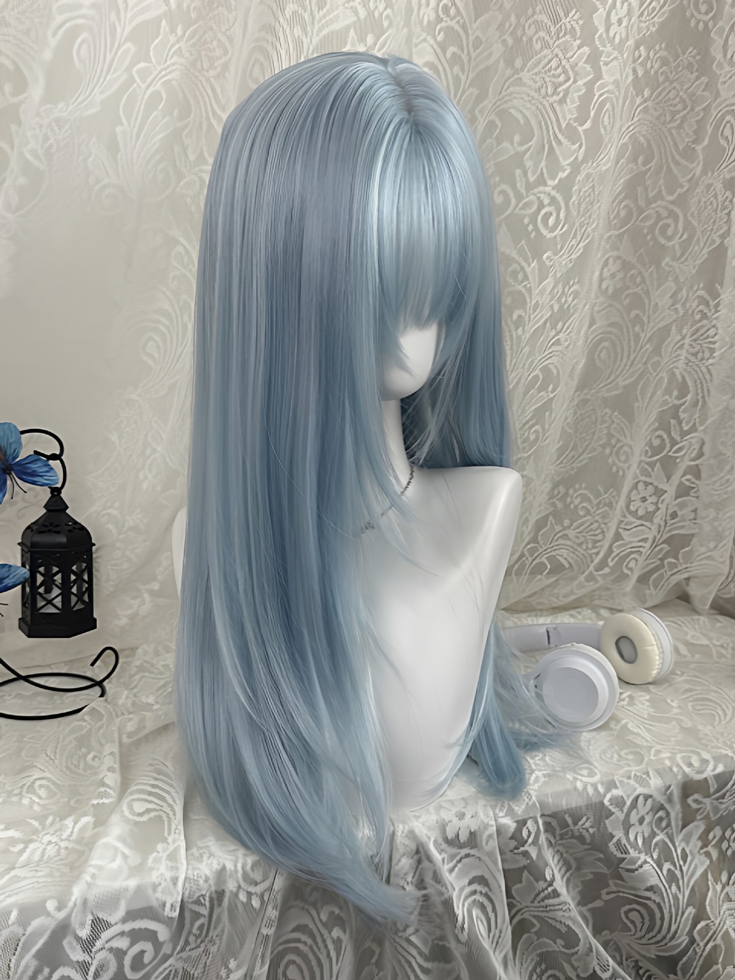 Pastellblau lange gerade Perüc – Anime Cosplay Thick Bewertung und Preis